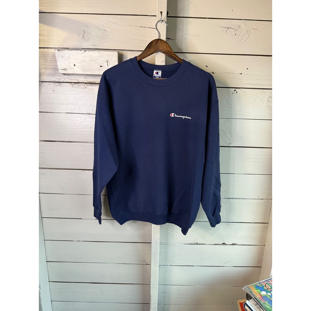 Vintage Champion Crewneck Sweatshirt Navy Blue Embroidered Script Logo Large